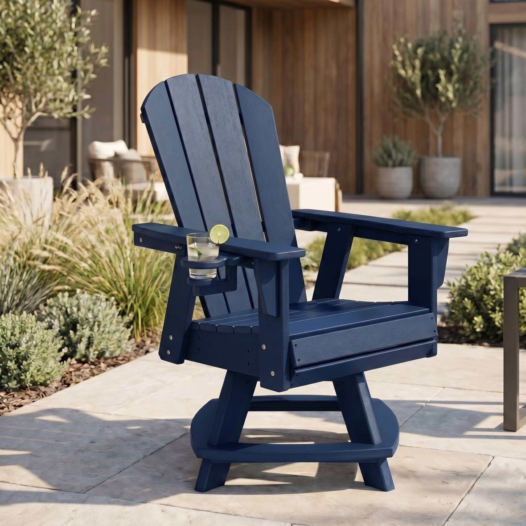 Malibu Outdoor HDPE Swivel Adirondack Patio Dining Chair With Cup Holder