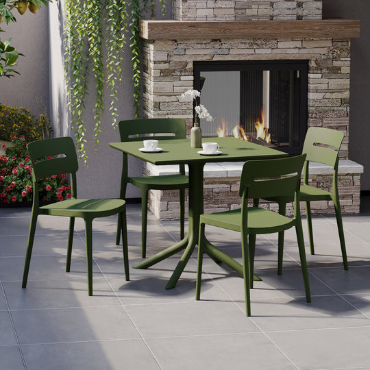 Playa Modern 5-Piece Resin Patio Dining Table Set with Stackable Patio Dining Chairs