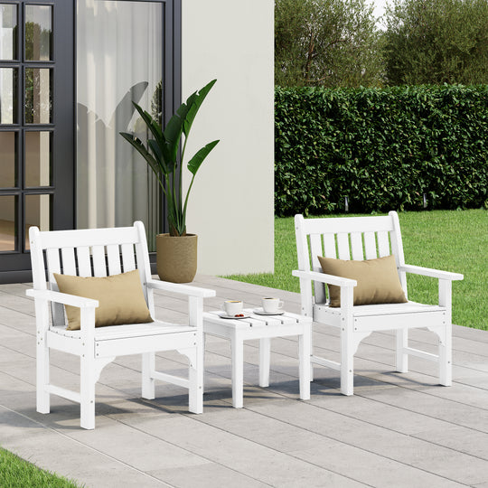 Malibu Outdoor Patio 3-Piece HDPE Adirondack Garden Chairs with Square Adirondack Side Table Set