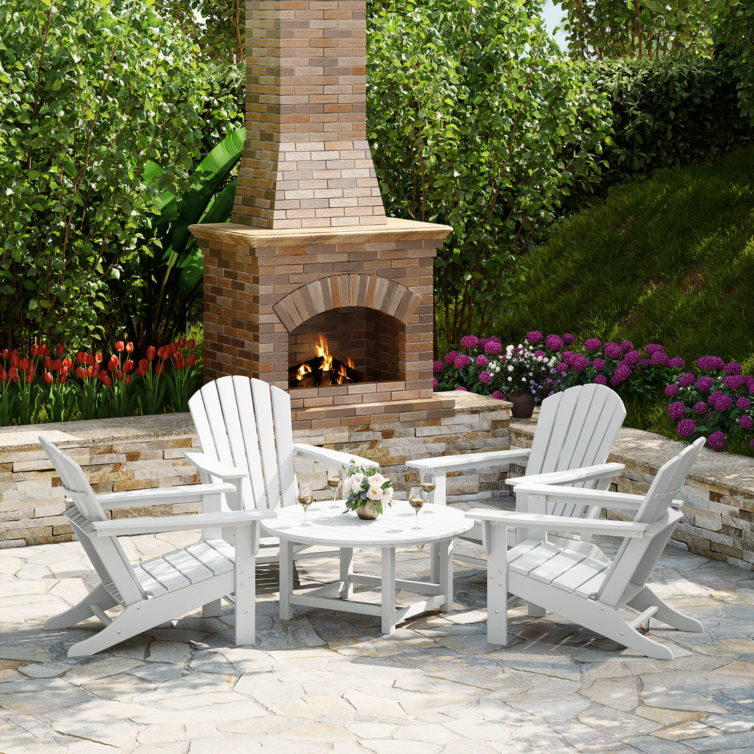 Dylan 5-Piece Outdoor Patio HDPE Adirondack Chair With Round Coffee Table Conversation Set