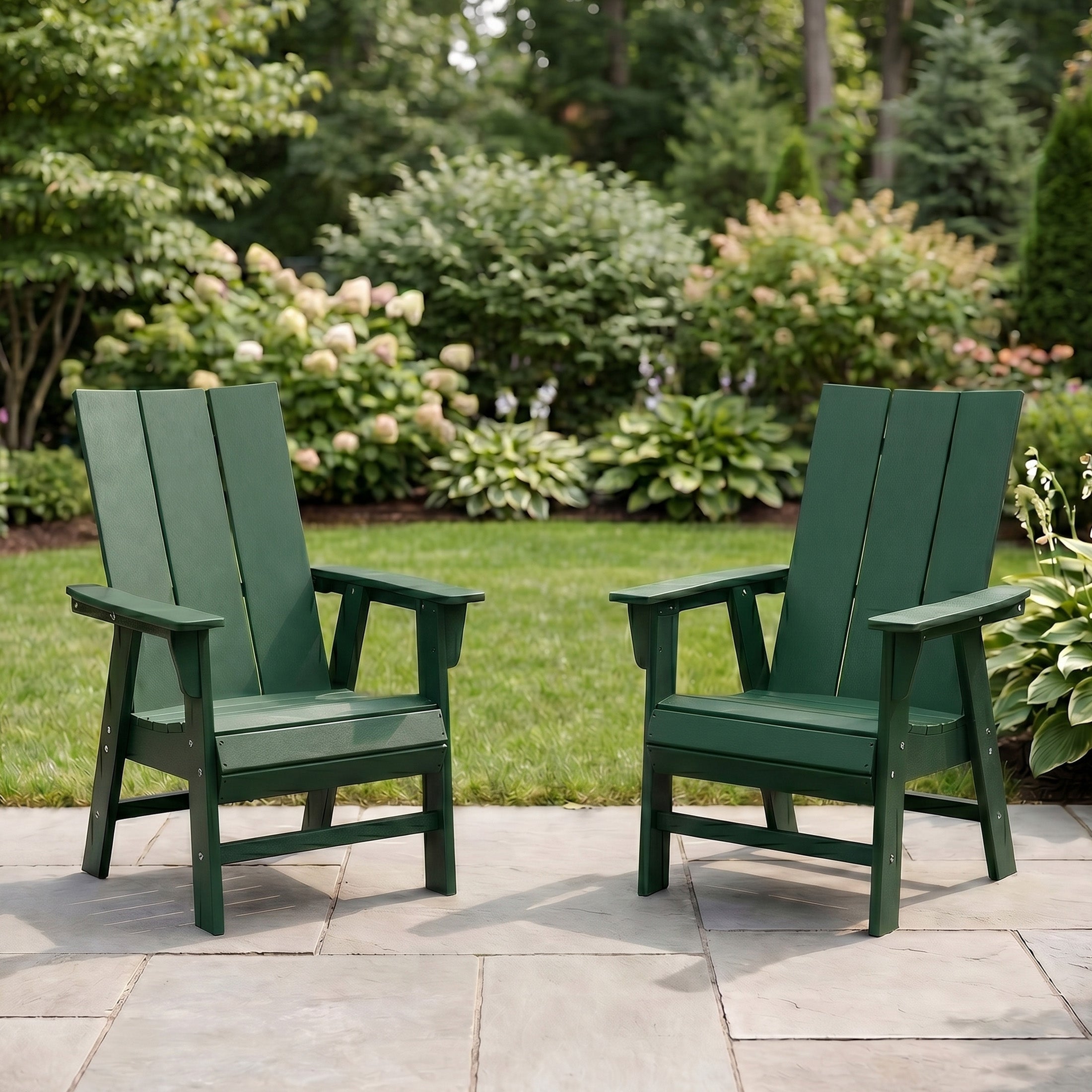Ashore Outdoor Patio HDPE Plastic Modern Adirondack Dining Chairs (Set of 2)