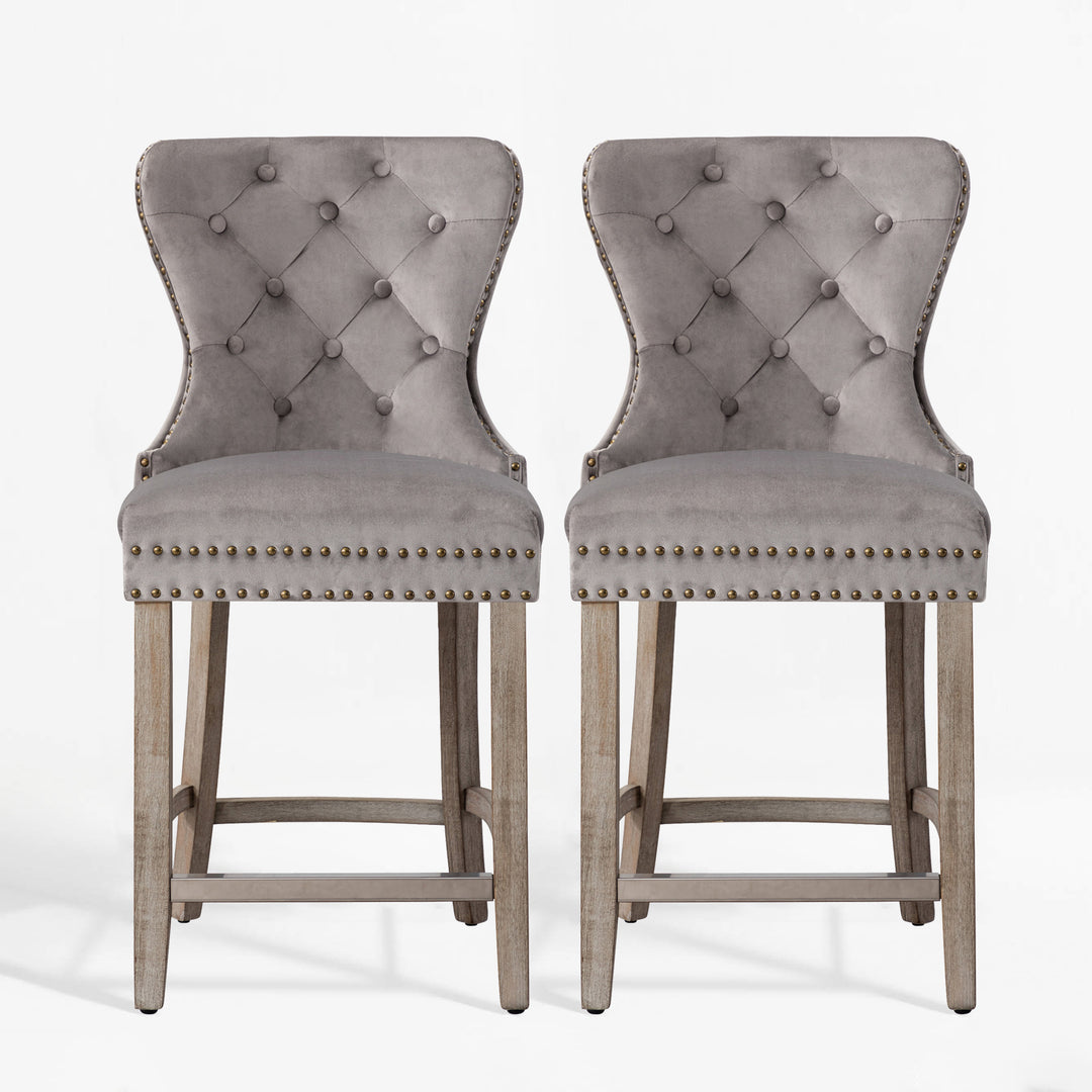 Wordford 24" Tufted Velvet Counter Stool (Set of 2), Antique Gray