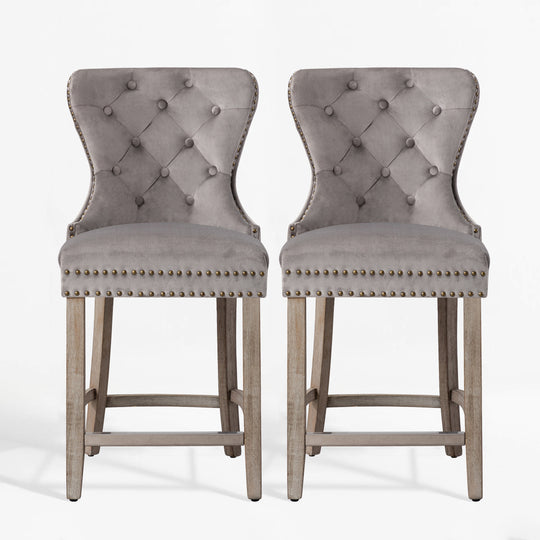 Wordford 24" Tufted Velvet Counter Stool (Set of 2), Antique Gray