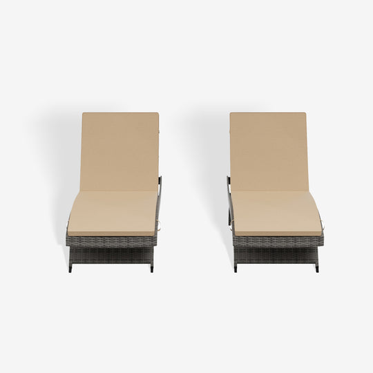 Somerset Grey Rattan Wicker Outdoor Chaise Lounge with Cushion (Set of 2)