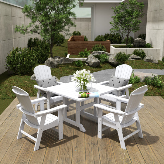 Dylan 5 Piece Outdoor Patio Square Dining Table and Shell Back Armchair Set