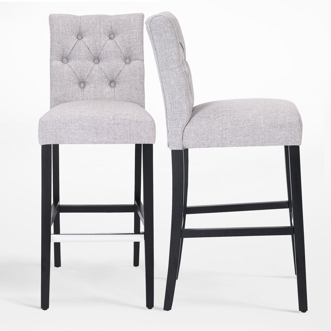 Hayes 29" Linen Fabric Tufted Bar Stool (Set of 2),Black