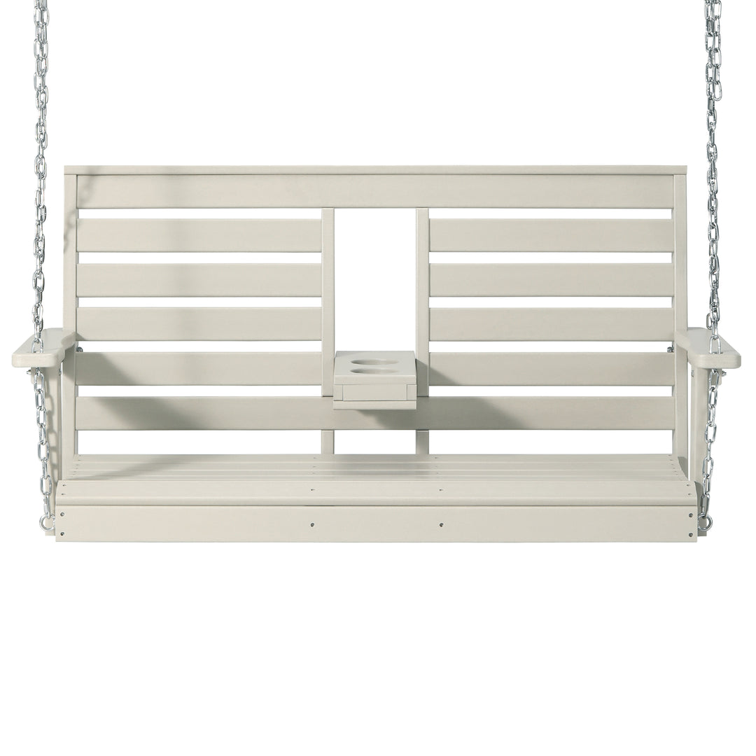 St Charles Outdoor HDPE 54" Front Hanging Porch Swing Bench With Cupholders