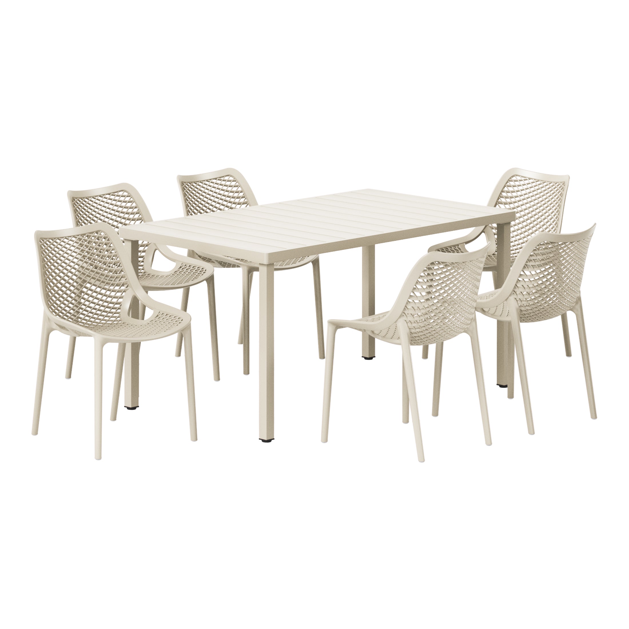 Playa 7-Piece Outdoor Metal Patio Dining Table Set With Stackable Patio Chairs