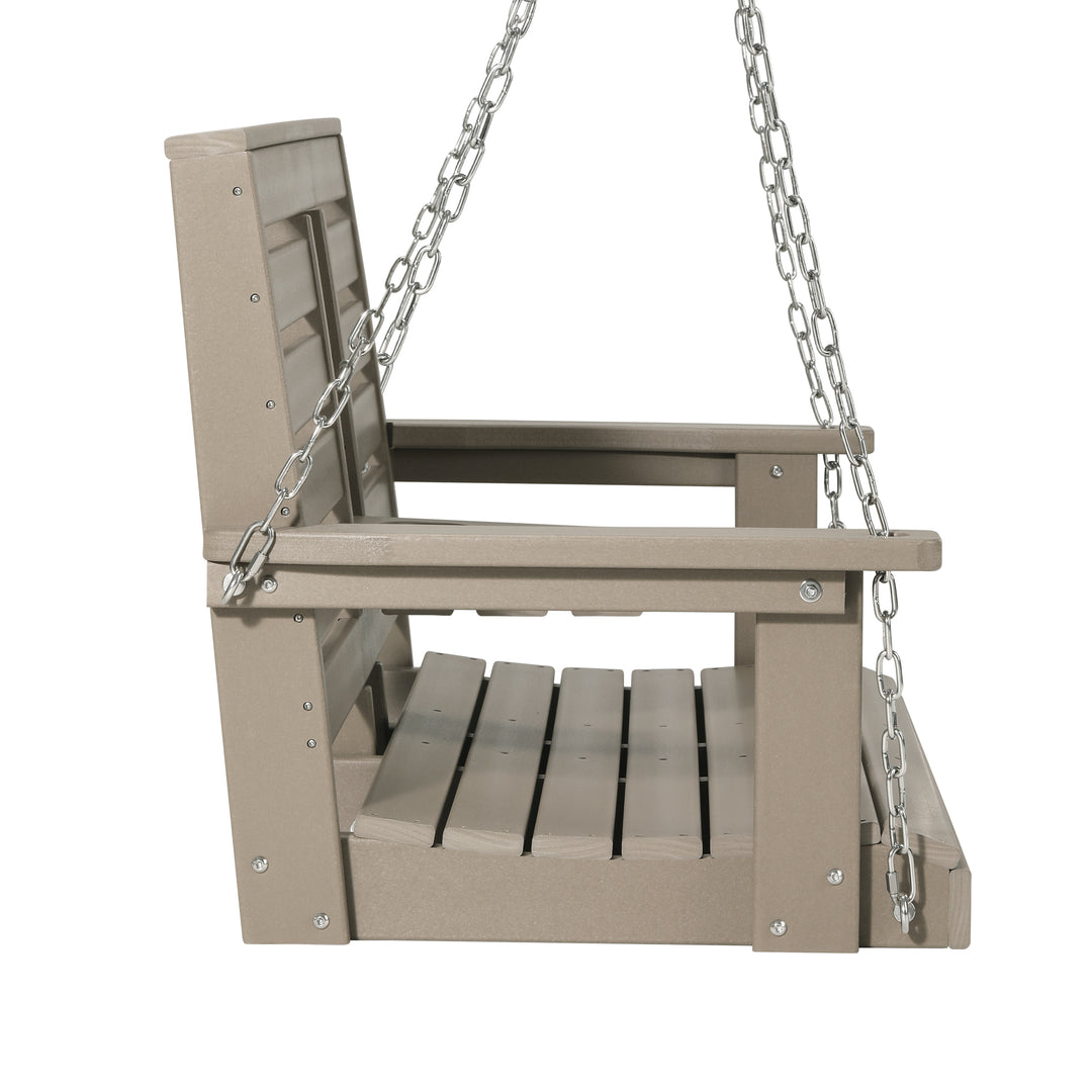 St Charles Outdoor HDPE 54" Front Hanging Porch Swing Bench With Cupholders