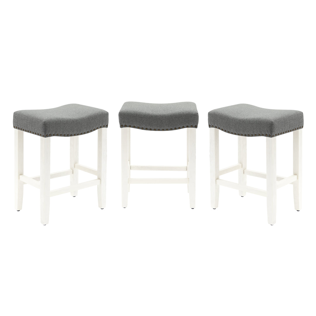 Lenox 24" Upholstered Saddle Seat Antique White Counter Stool (Set of 3)