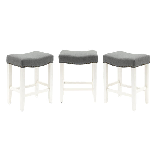 Lenox 24" Upholstered Saddle Seat Antique White Counter Stool (Set of 3)