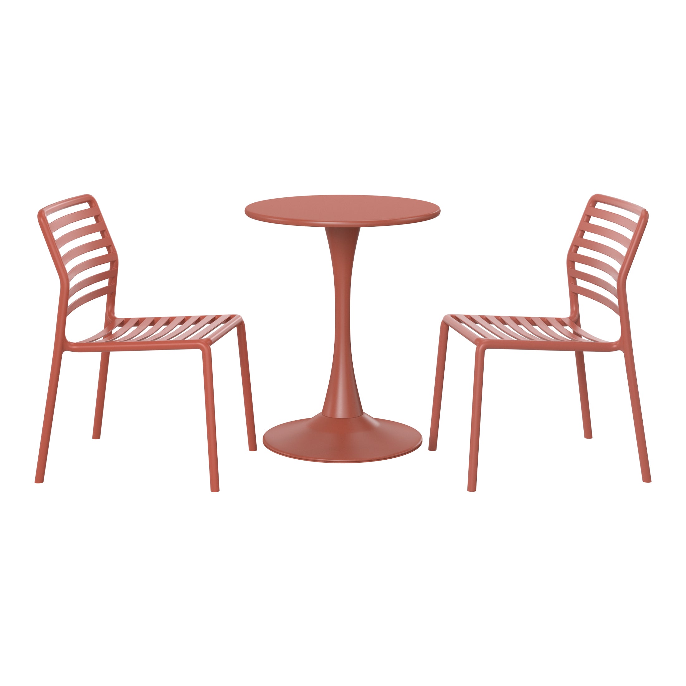 Playa 3-Piece Outdoor Metal Round Dining Table Set With Stackable Resin Patio Dining Chairs