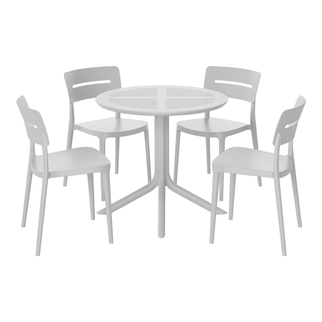 Playa Modern 5-Piece Resin Round Patio Dining Table Set with Stackable Patio Dining Chairs