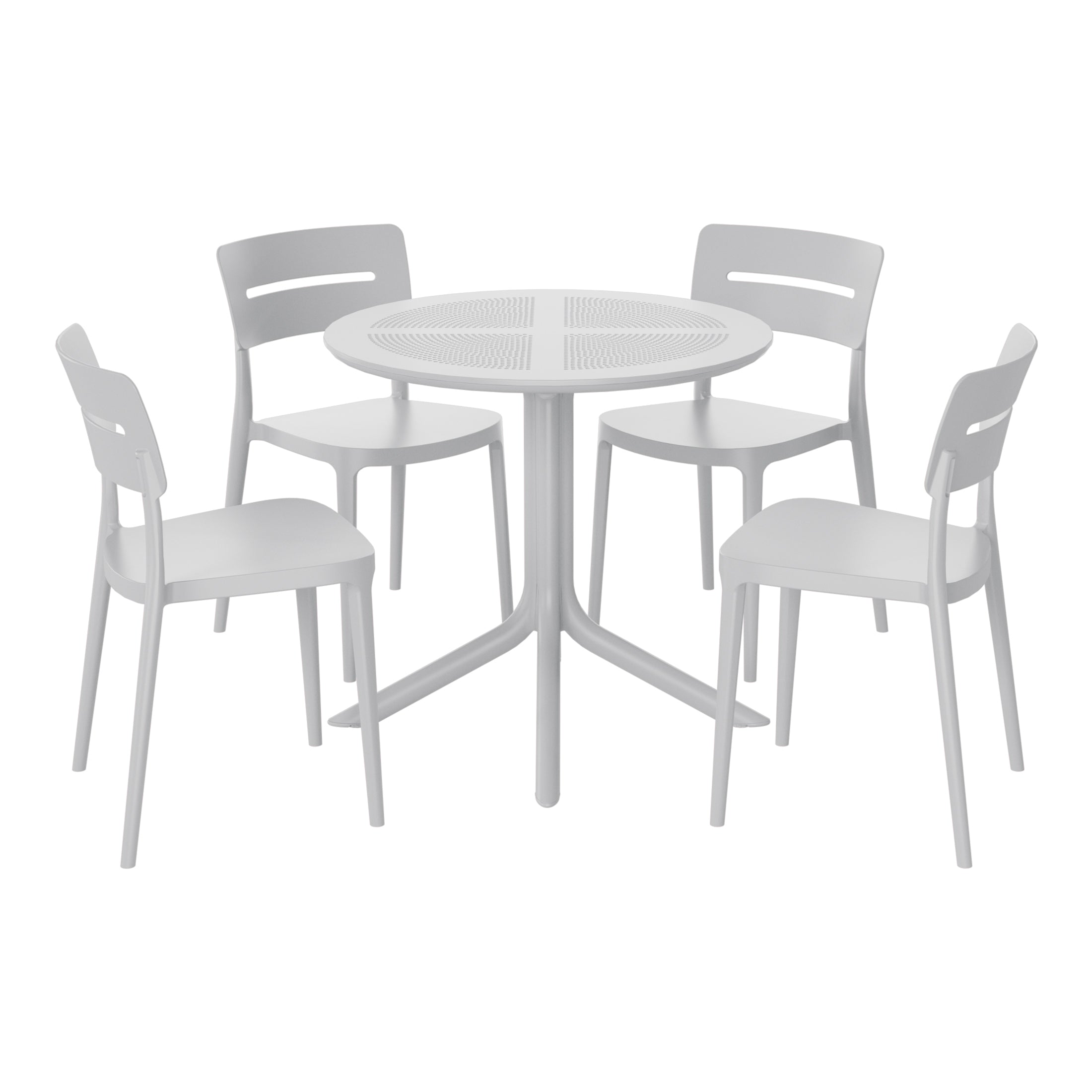 Playa Modern 5-Piece Resin Round Patio Dining Table Set with Stackable Patio Dining Chairs