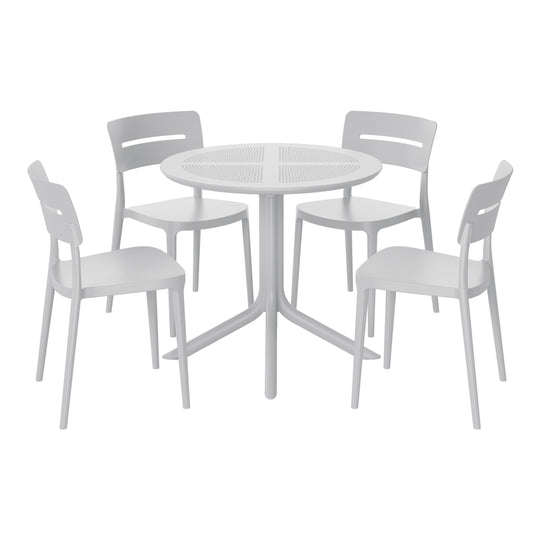 Playa Modern 5-Piece Resin Round Patio Dining Table Set with Stackable Patio Dining Chairs