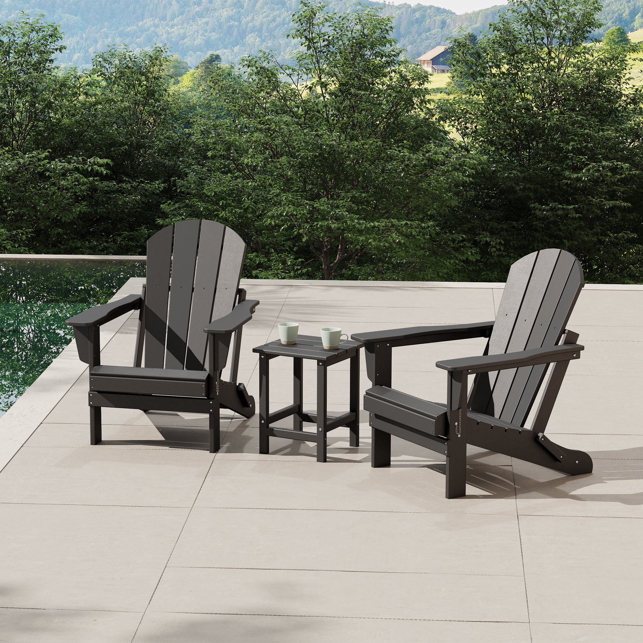 Malibu 3-Piece set Outdoor / Patio Poly Adirondack chair set with a side table ( 2 seater )