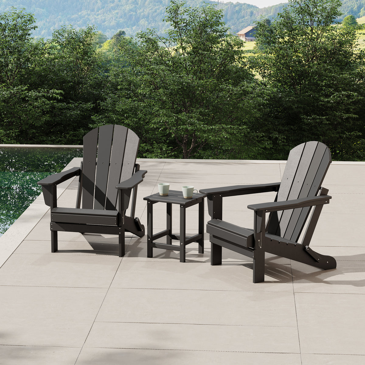 Malibu Adirondack chair set with side table in Gray styled outdoors