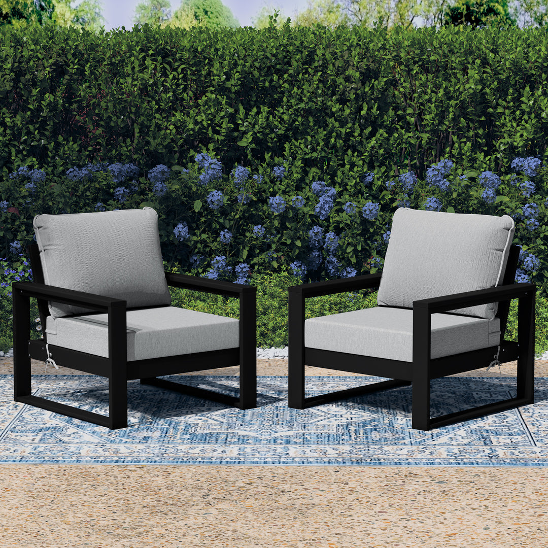 Montara Outdoor Modern HDPE Patio Club Chair with Waterproof Deep Seat Cushions (Set of 2)