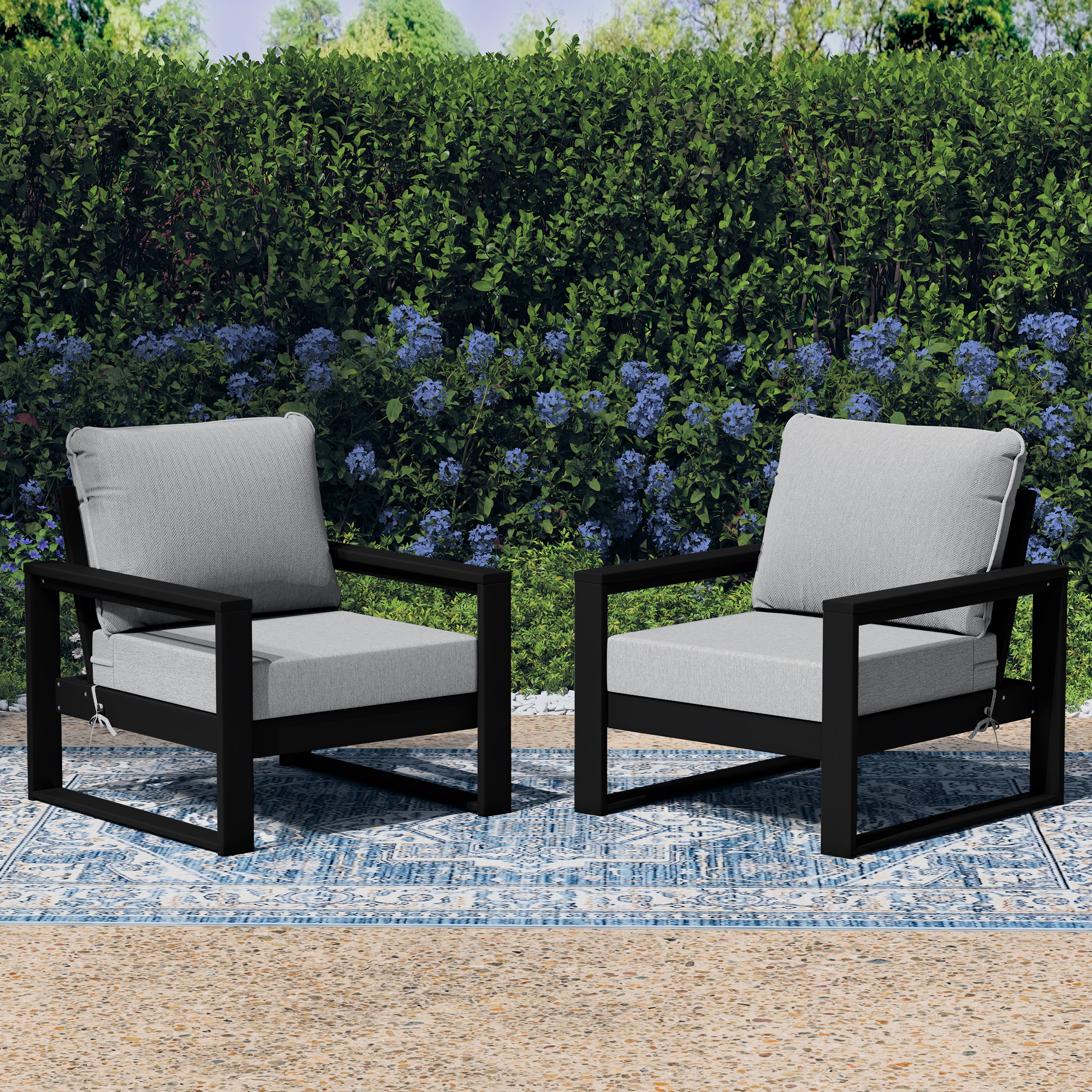 Montara Outdoor Modern HDPE Patio Club Chair with Waterproof Deep Seat Cushions (Set of 2)