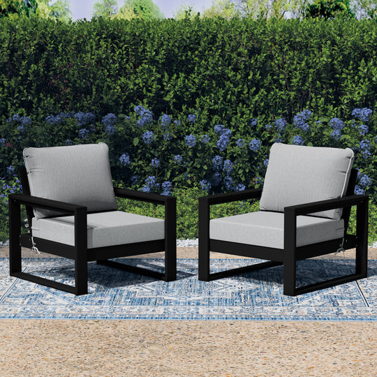 Montara Outdoor Modern HDPE Patio Club Chair with Waterproof Deep Seat Cushions (Set of 2)