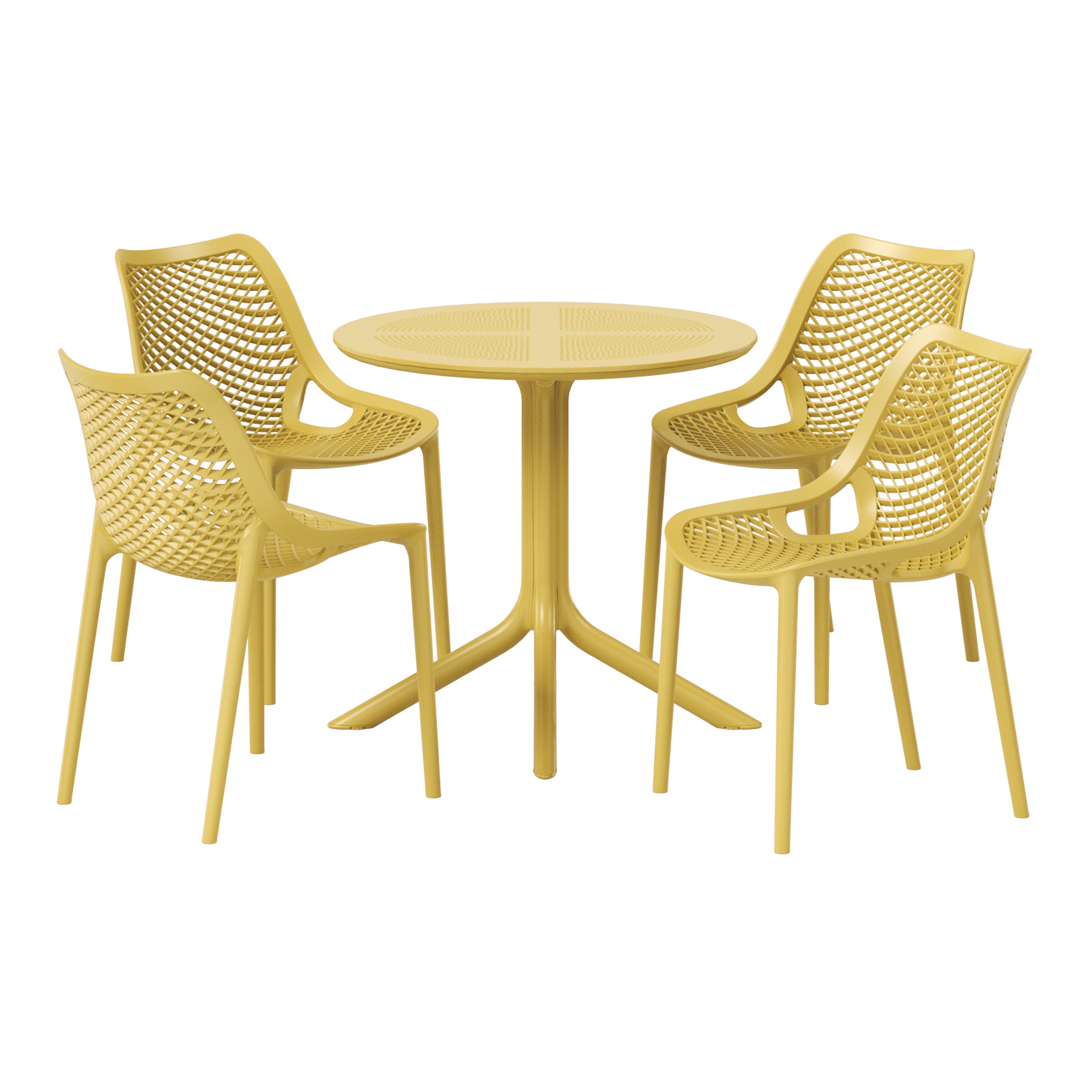 Playa 5-Piece Modern Round Patio Dining Table Set with Stackable Patio Dining Chairs
