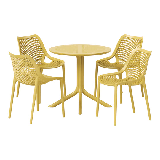 Playa 5-Piece Modern Round Patio Dining Table Set with Stackable Patio Dining Chairs