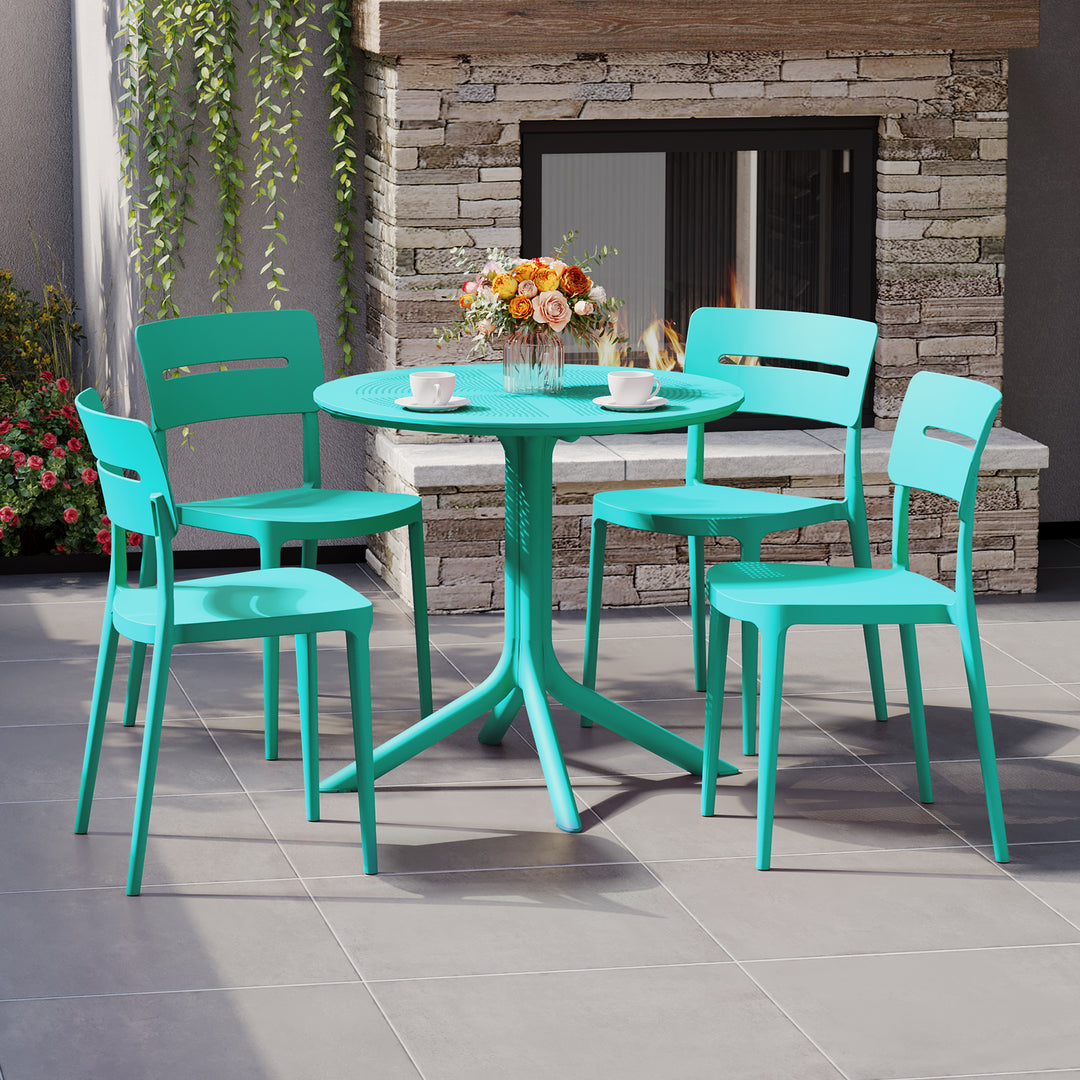 Playa Modern 5-Piece Resin Round Patio Dining Table Set with Stackable Patio Dining Chairs