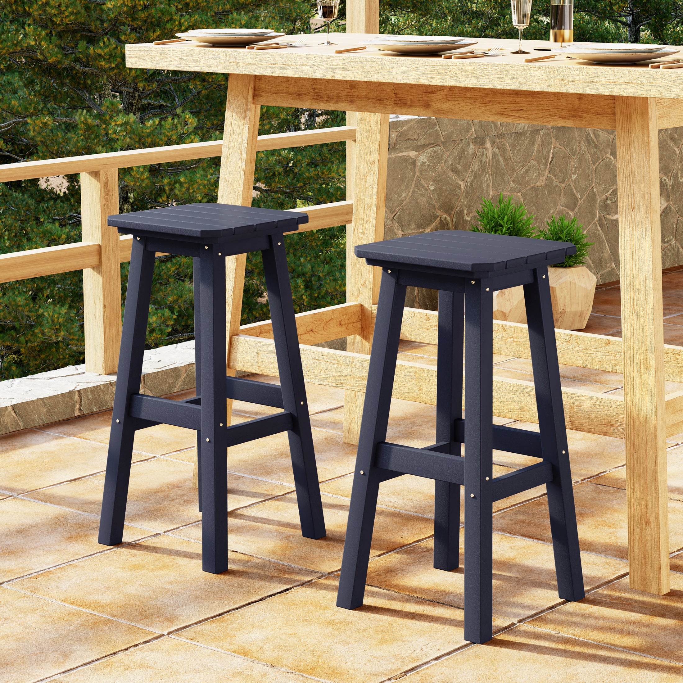 Malibu 29" HDPE Outdoor Patio Square Bar Stools (Set of 2)
