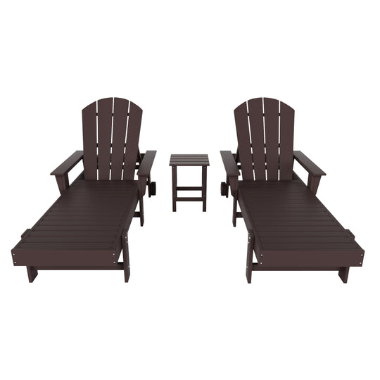 Malibu 3 Piece Adirondack Reclining Chaise Lounge With Arms & Wheels