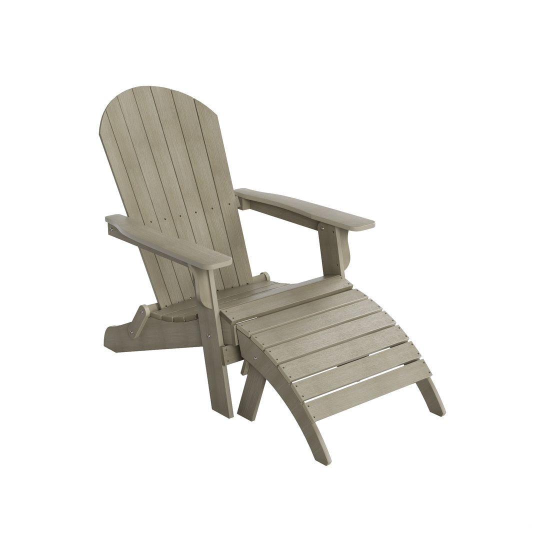 Tuscany 2-Piece HIPS Outdoor Folding Adirondack Seashell Chair With Folding Ottoman