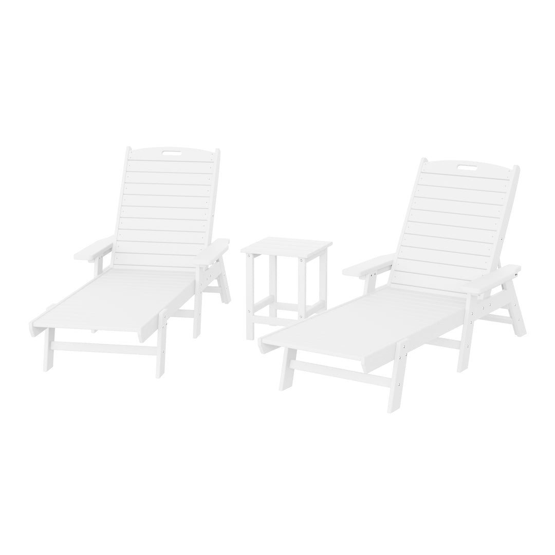 Malibu Poly Reclining Chaise Lounge Set With Table