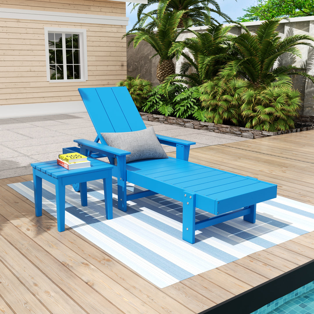 Ashore Modern Reclining Chaise Lounge with Side Table 2-Piece Set