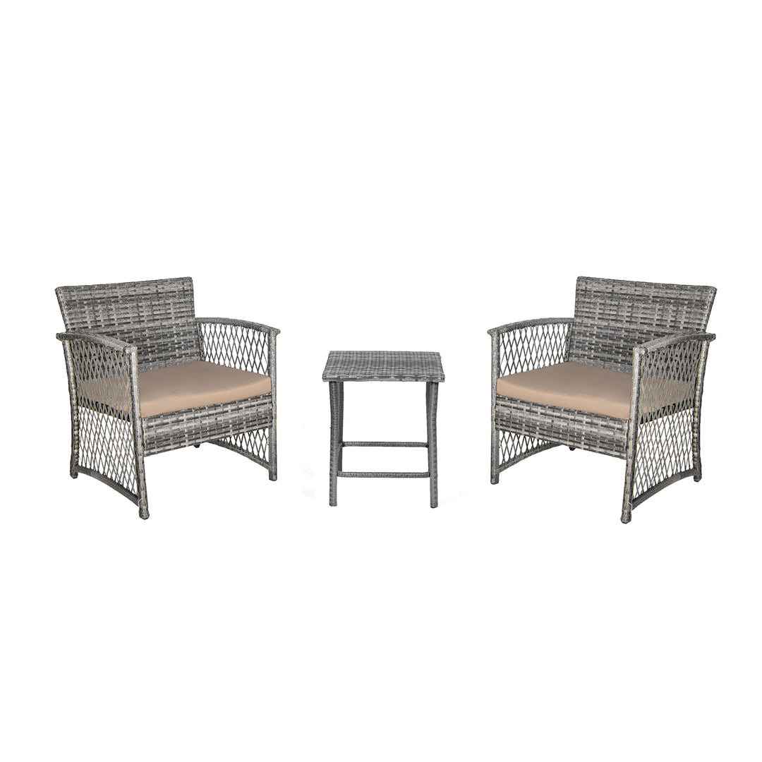 Melvi 3-Piece Outdoor Patio Wicker Conversation Set, Gray