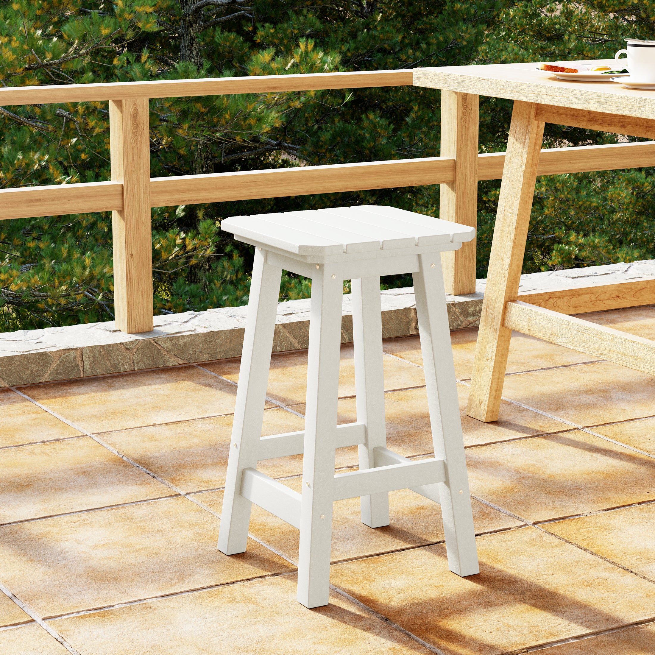 Malibu 24" HDPE Outdoor Patio Counter High Backless Square Bar Stool