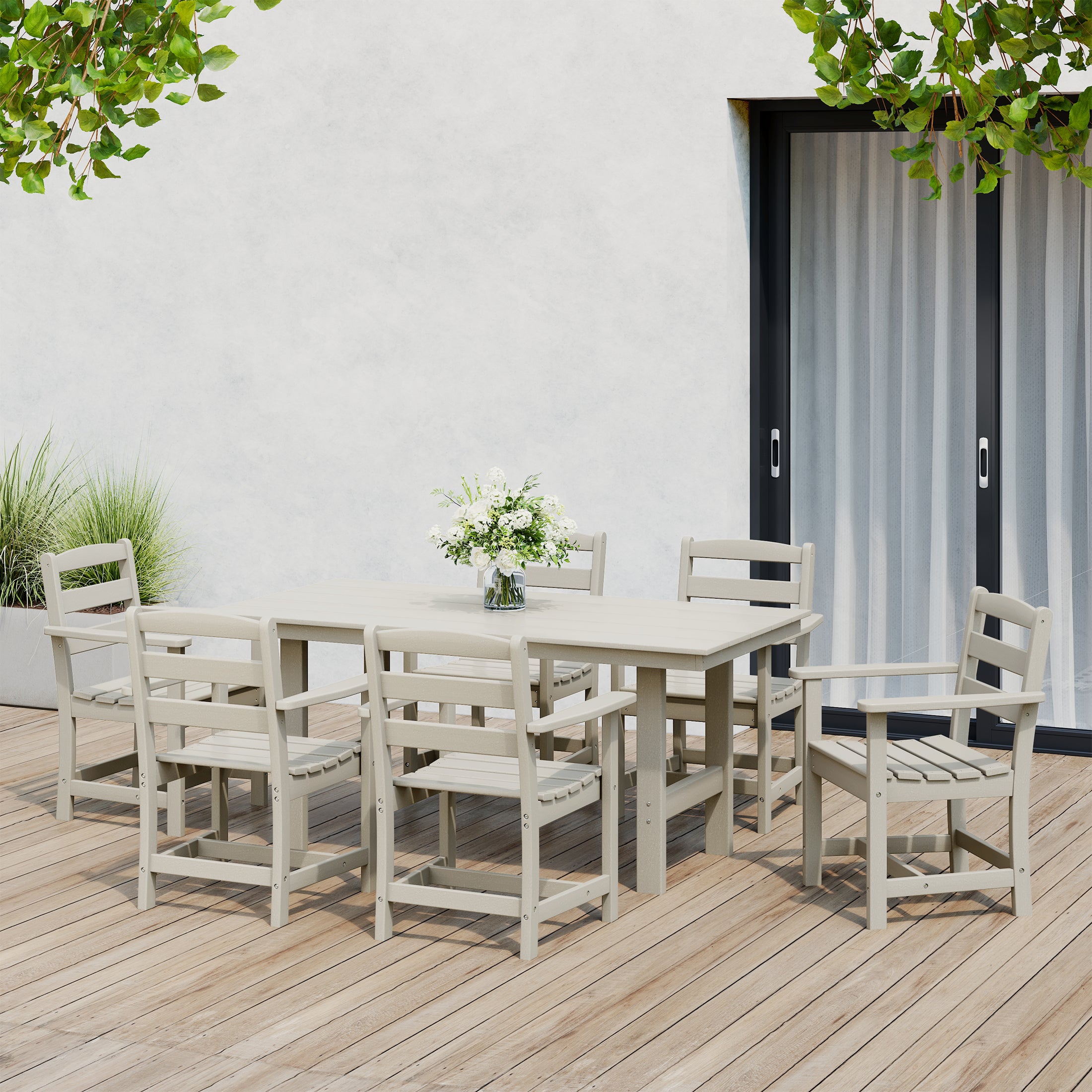 Ashore 7-Piece HDPE Outdoor Rectangular Patio Dining Table Set
