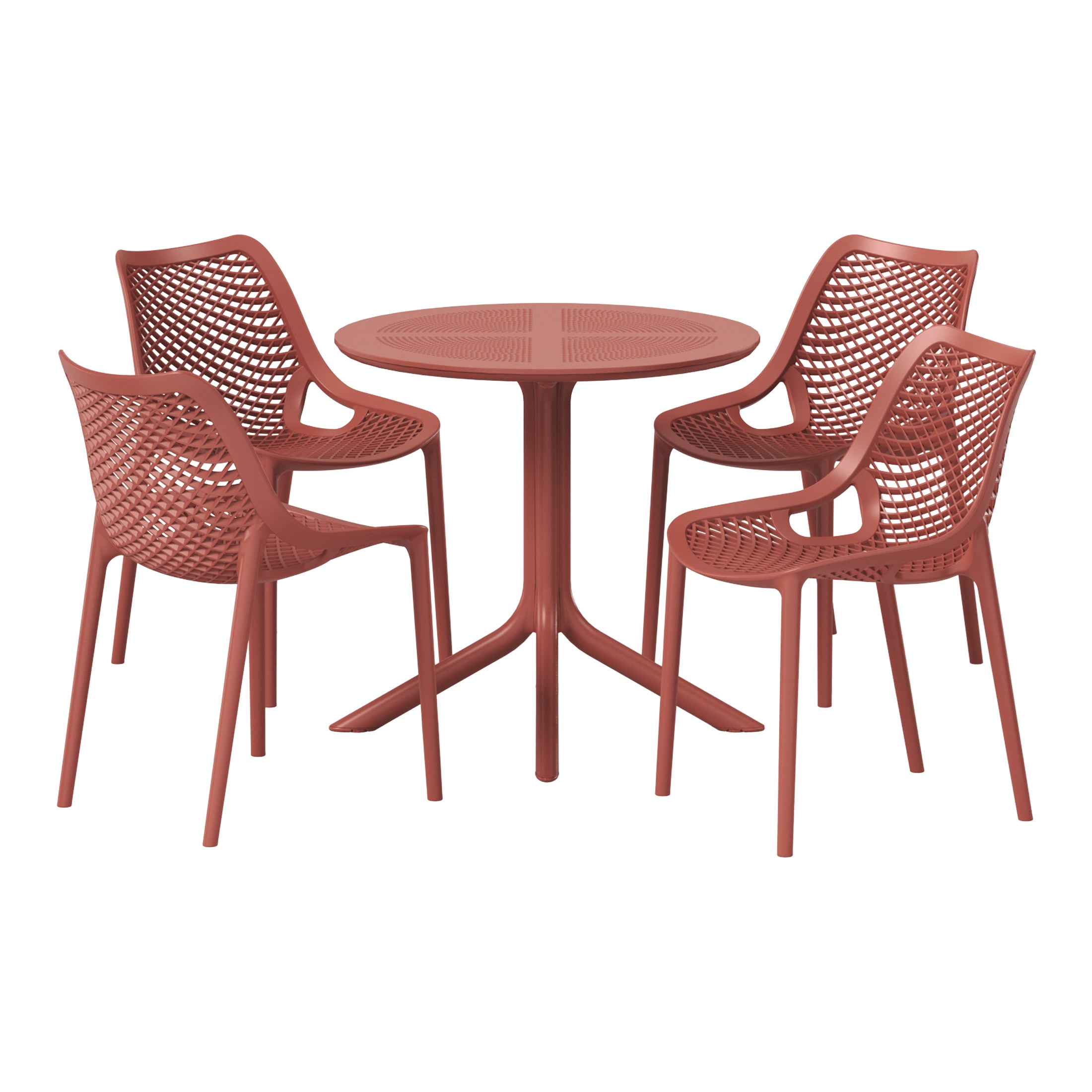 Playa 5-Piece Modern Round Patio Dining Table Set with Stackable Patio Dining Chairs
