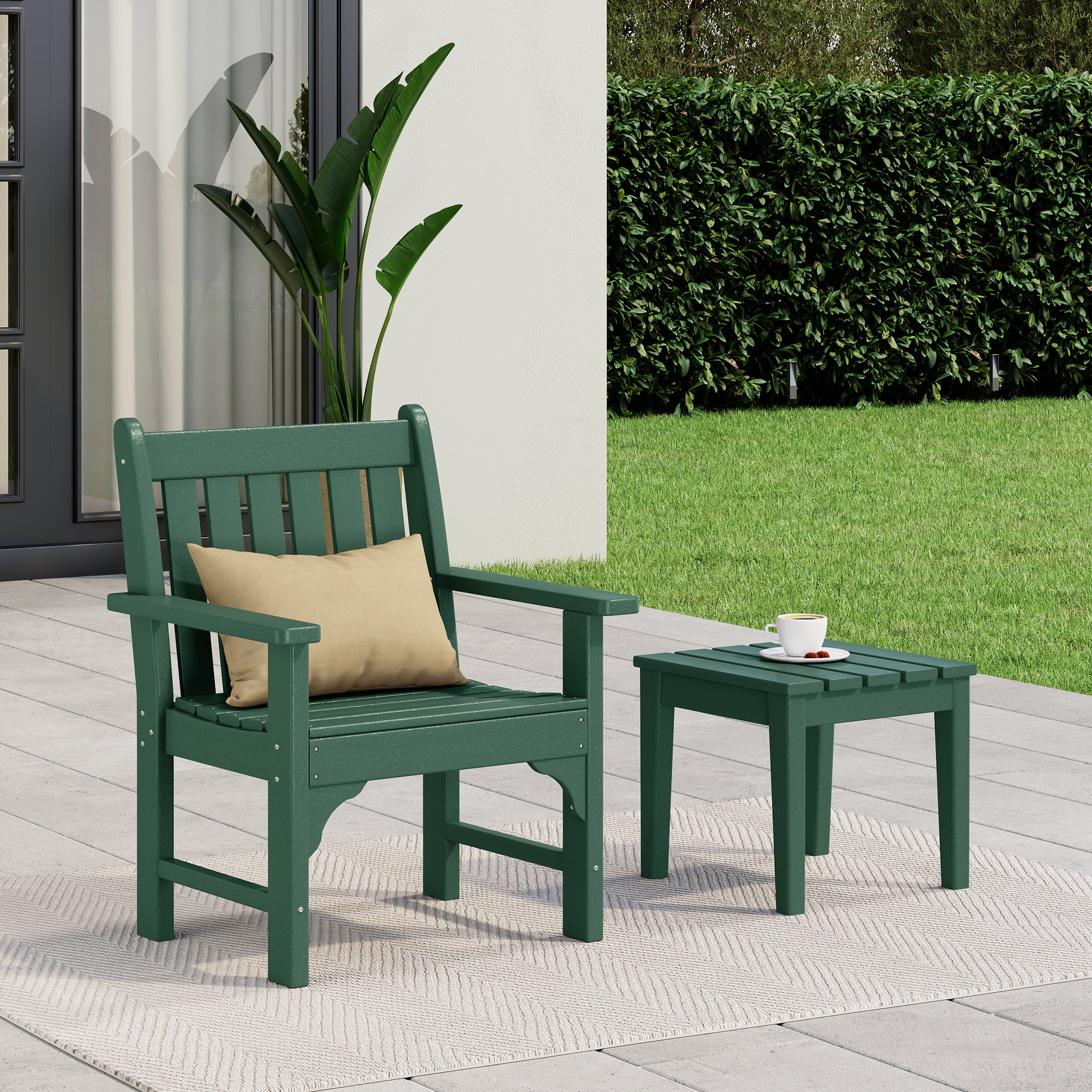 Malibu Outdoor Patio 2-Piece HDPE Adirondack Garden Chair with Square Adirondack Side Table Set