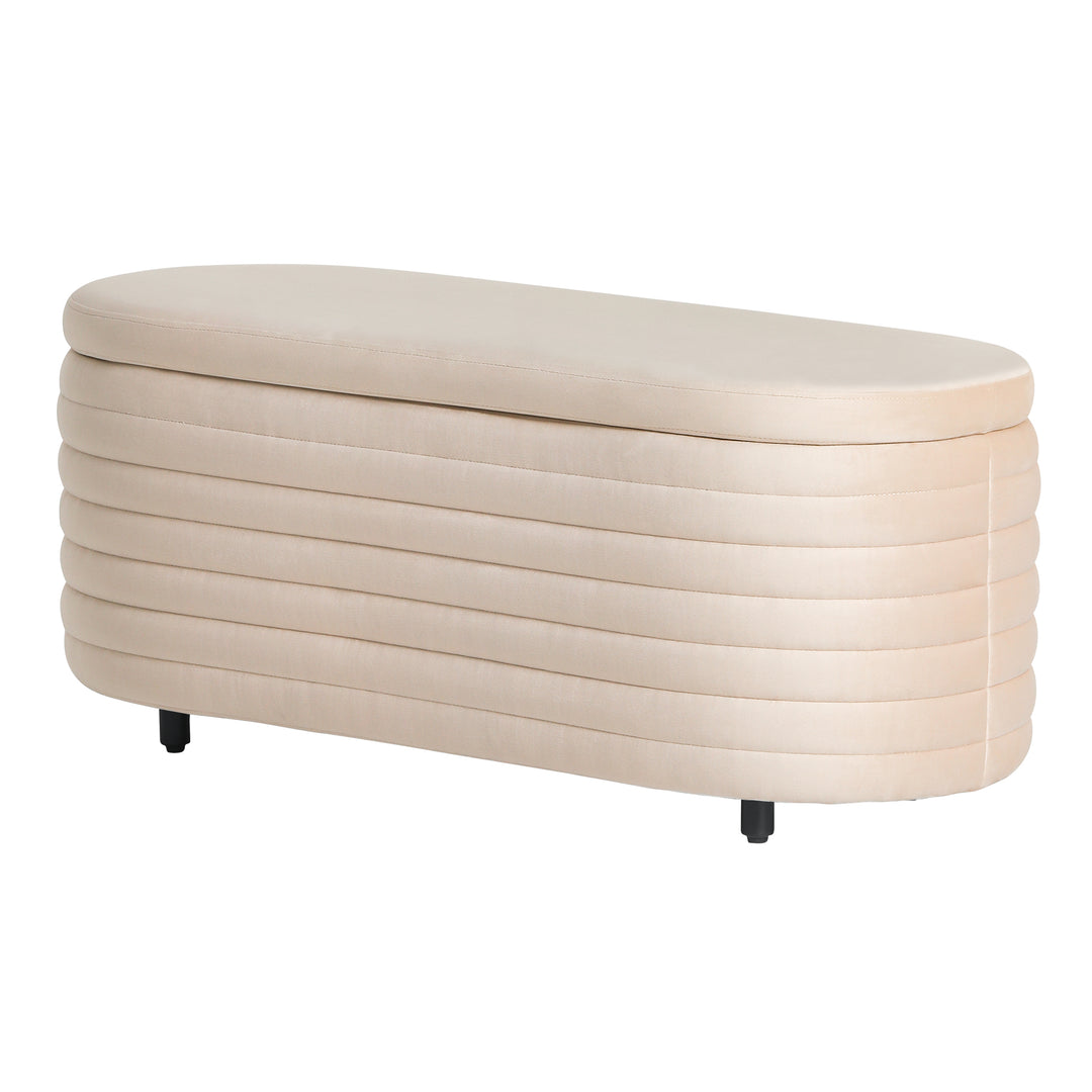 Phoebe 42" Wide Mid-Century Modern Upholstered Velvet Tufted Oval Storage Ottoman Bench