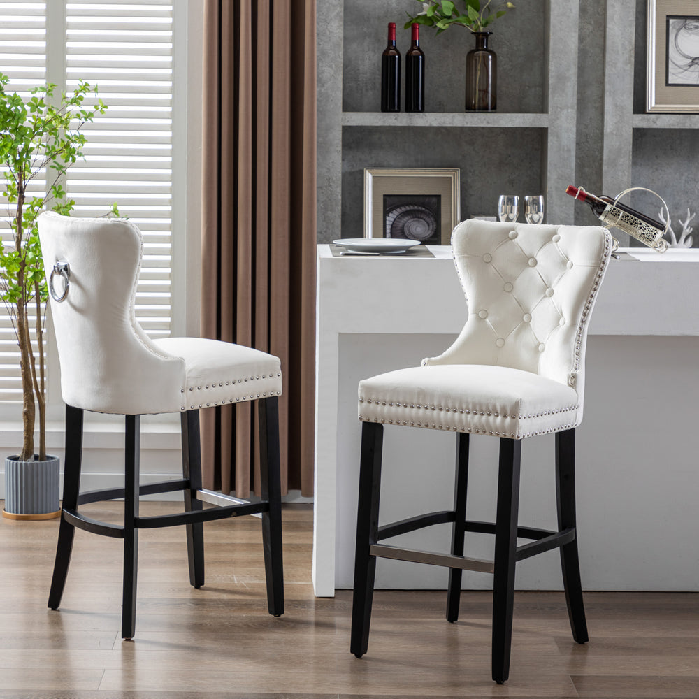 Wordford 29" Tufted Velvet Bar Stool (Set of 2), Black