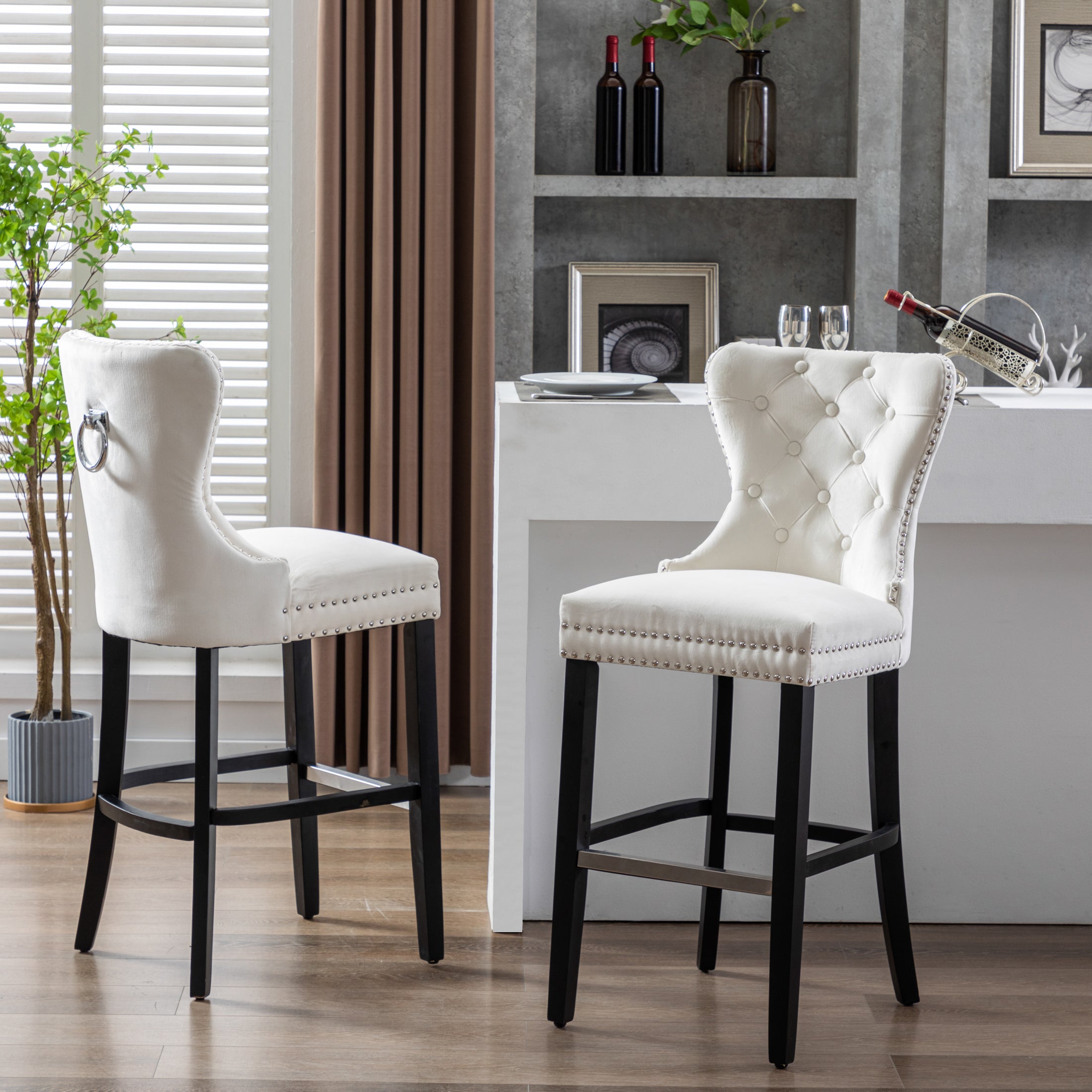 Wordford 29" Tufted Velvet Bar Stool (Set of 2), Black