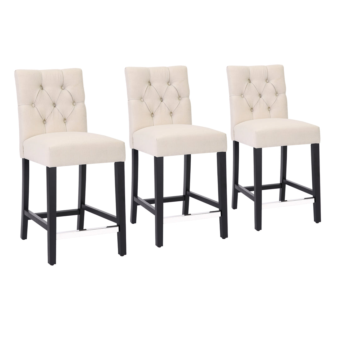 Hayes 24" Linen Fabric Tufted Counter Stool (Set of 3), Black