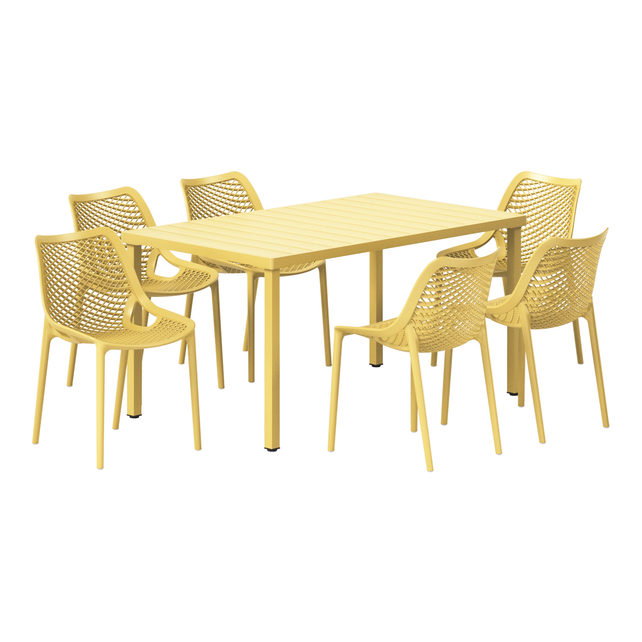 Playa 7-Piece Outdoor Metal Patio Dining Table Set With Stackable Patio Chairs