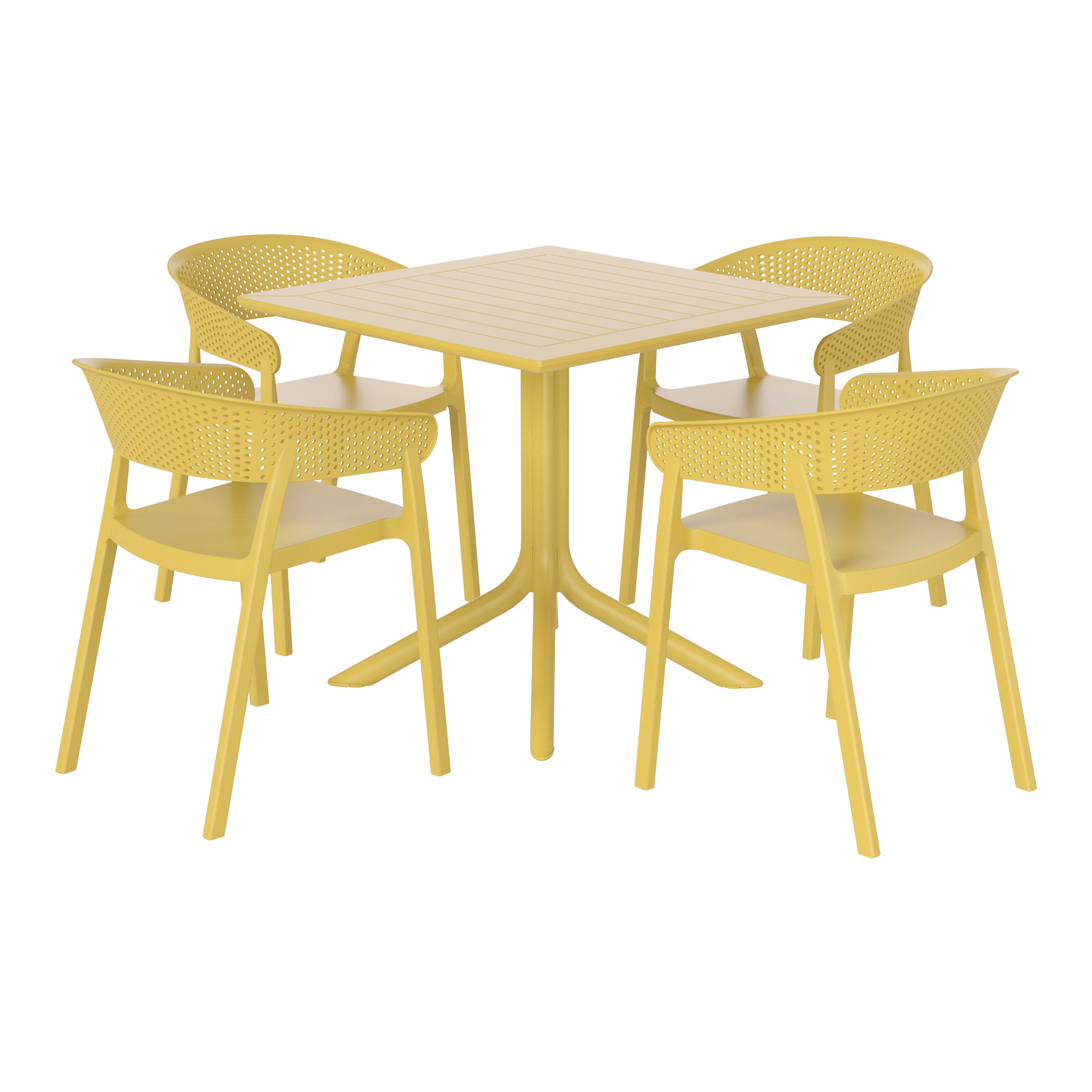 Playa 5-Piece Outdoor Resin Square Patio Dining Table Set with Stackable Patio Dining Chairs