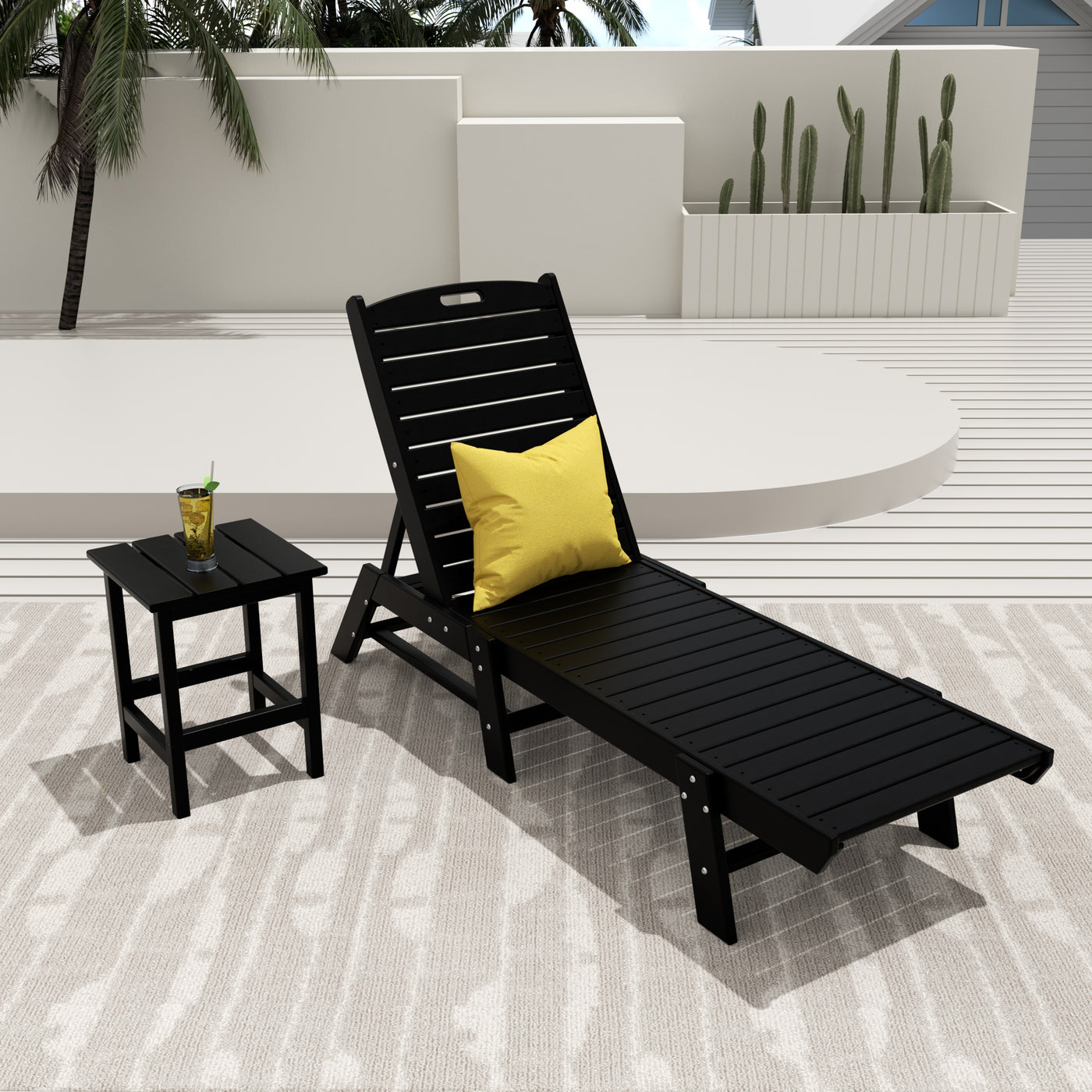 Malibu 2-Piece Poly Reclining Outdoor Patio Chaise Lounge Chair with Side Table Set