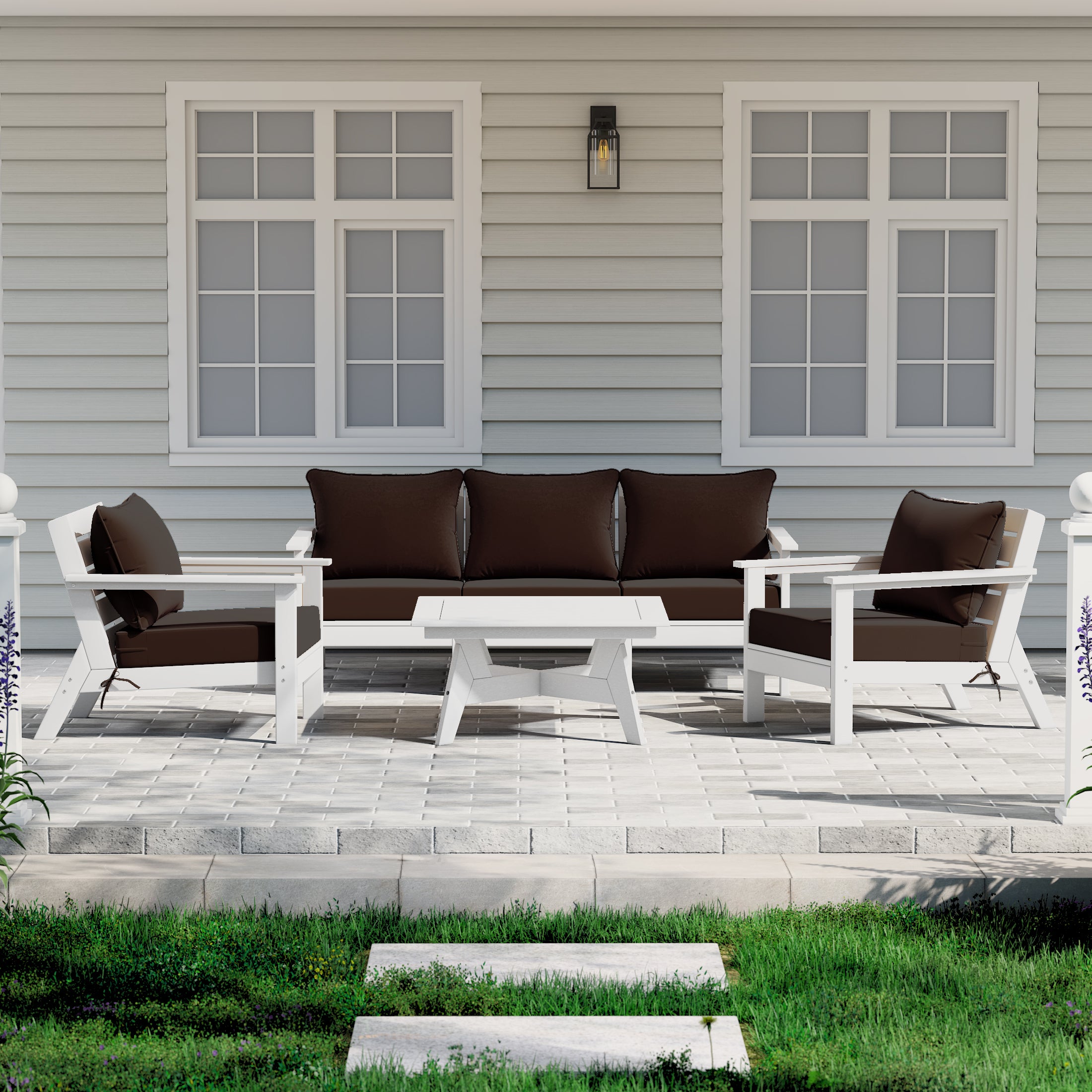 Avalon Outdoor 6-Piece Modular Sectional Patio Furniture Sofa Set in White Frame