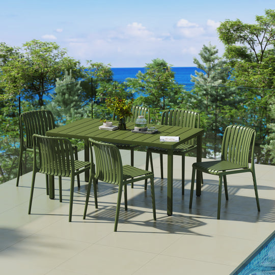 Playa 7-Piece Outdoor Patio Dining Table Set With Stackable Patio Chairs