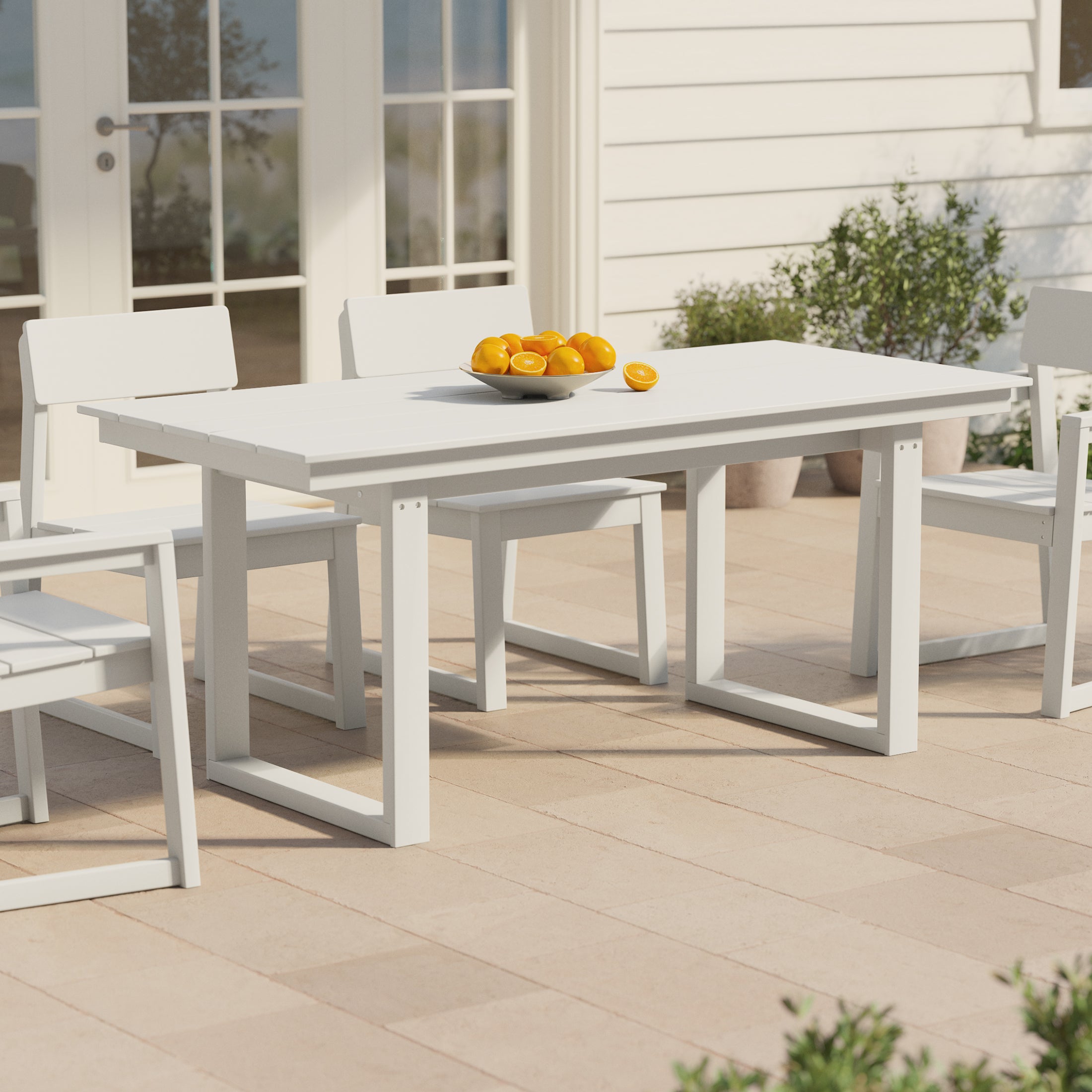 Paloma 68" Outdoor HDPE Modern Rectangular Patio Dining Table With Umbrella Hole