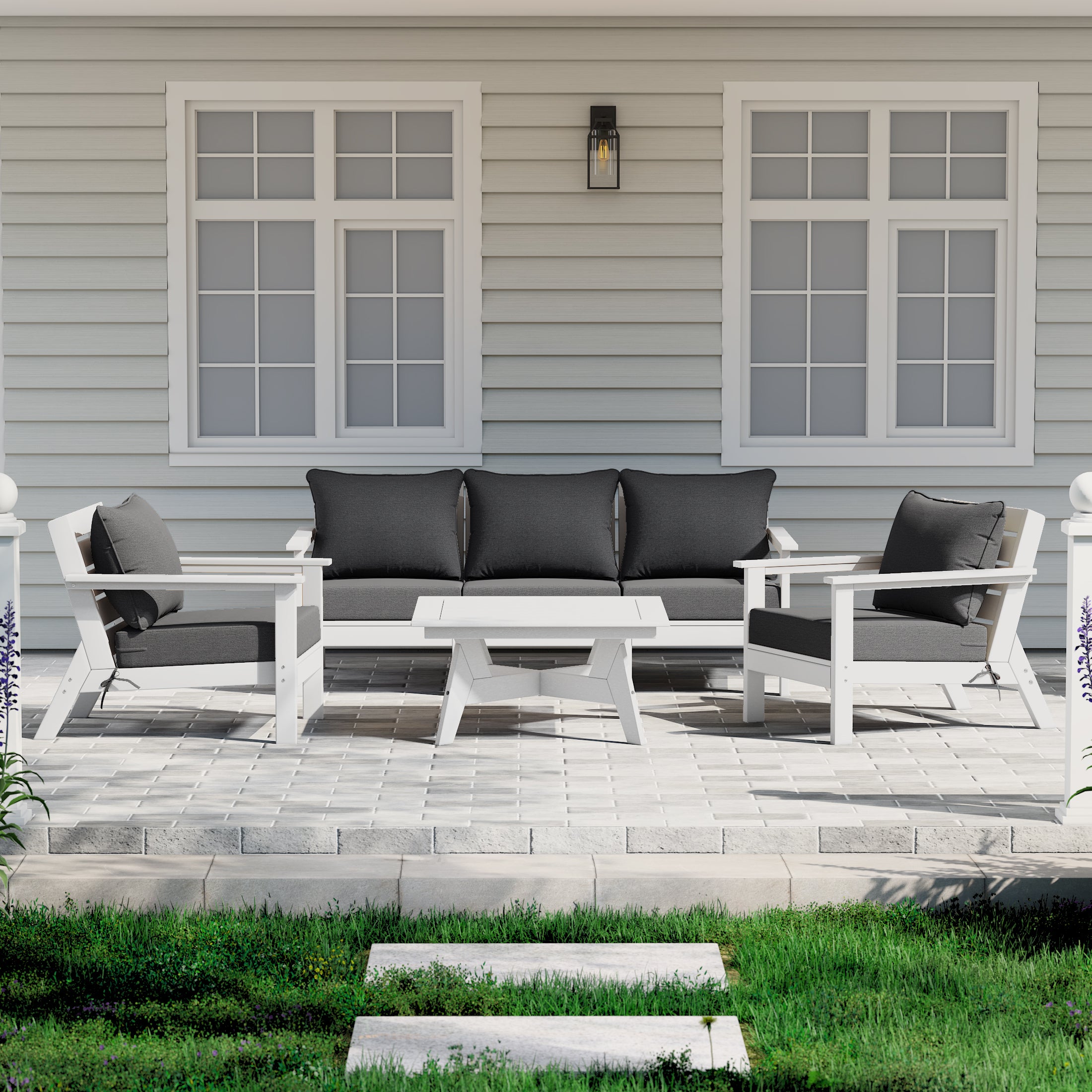 Avalon Outdoor 6-Piece Modular Sectional Patio Furniture Sofa Set in White Frame