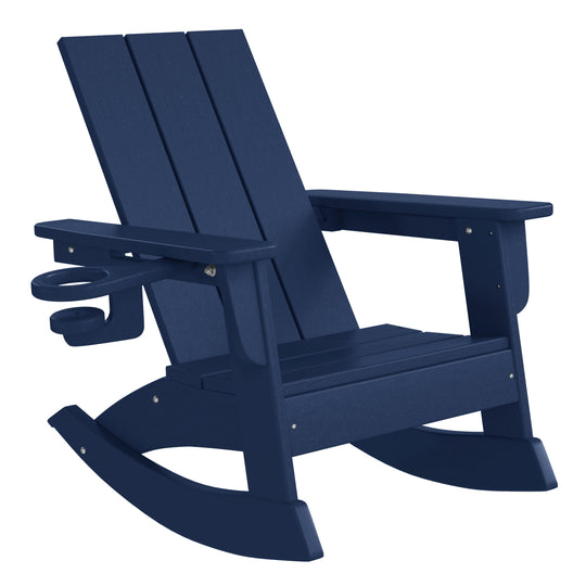 Ashore 3-Piece Kids Modern Rocking Chair With Cup Holder and Square Side Table Set