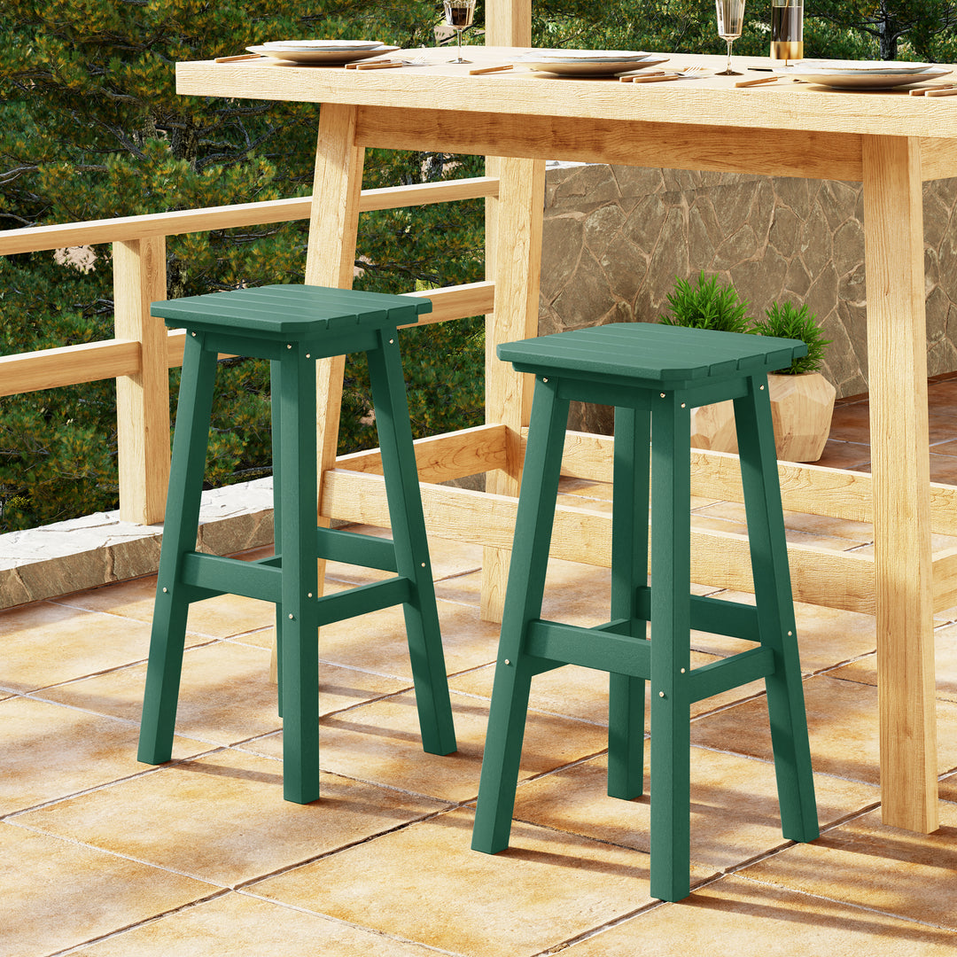 Malibu 29" HDPE Outdoor Patio Square Bar Height Bar Stool (Set of 2)